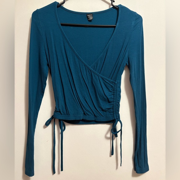 SHEIN Teal Long Sleeve Wrap Top - Picture 2 of 3